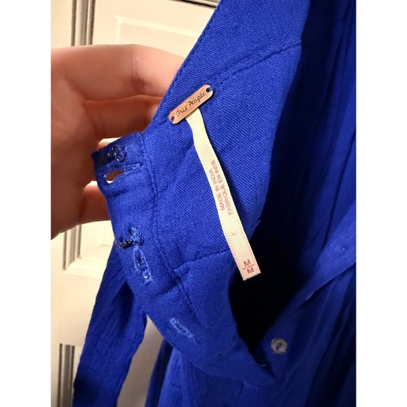 Free People Royal Blue Halter Wide Leg Jumpsuit Boho Size M - Picture 5 of 6